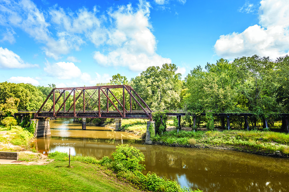 Old, historic Jefferson railway bridge in Jefferson, Texas USA